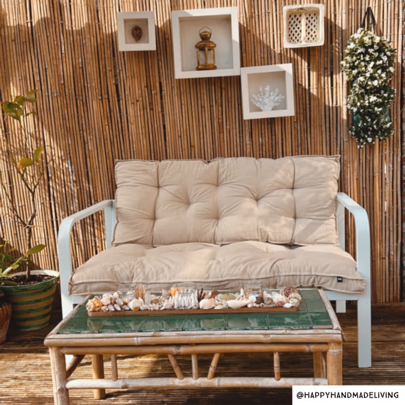 Tuinbank Tenerife met kussens - wit/grijs - 64x130x74 cm