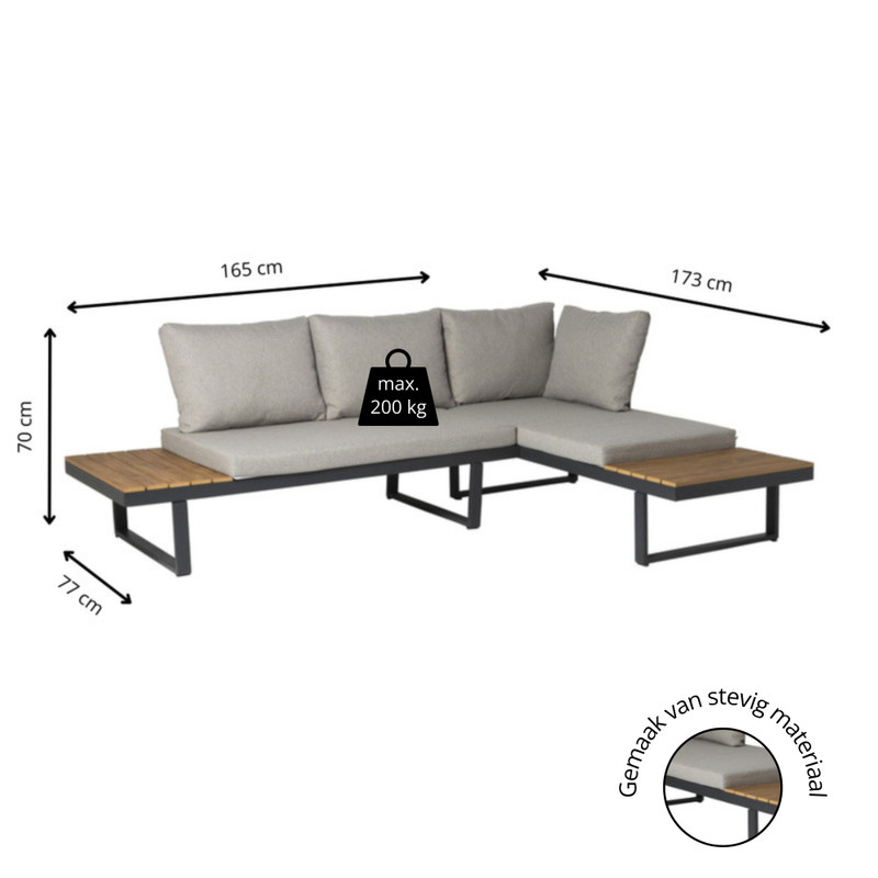 Loungeset Algarve - met tafeltje - hout/metaal