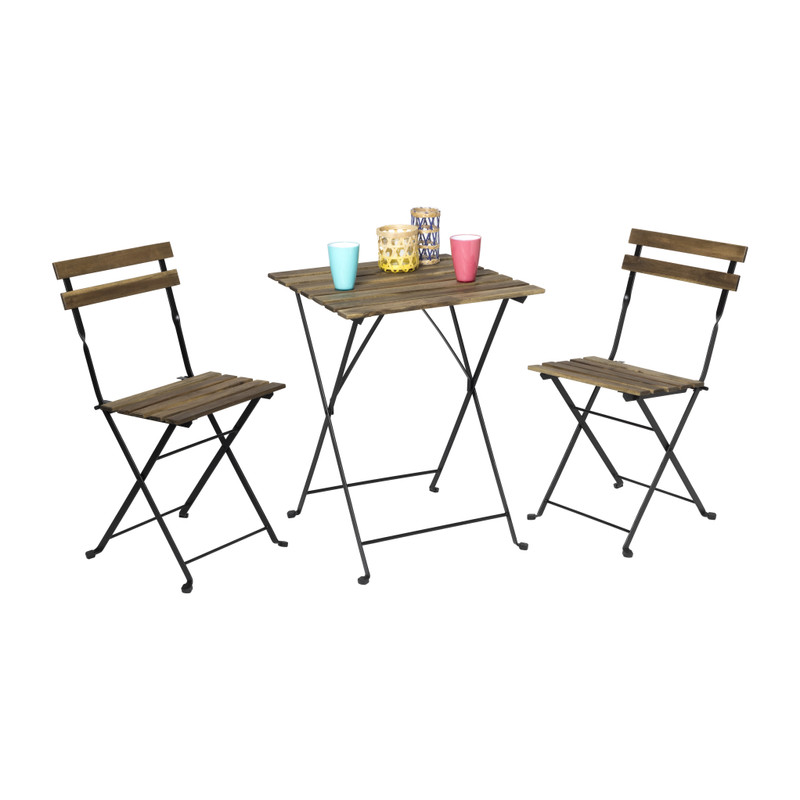 Bistro set Rhodos - hout/metaal - bruin/zwart - 3-delig