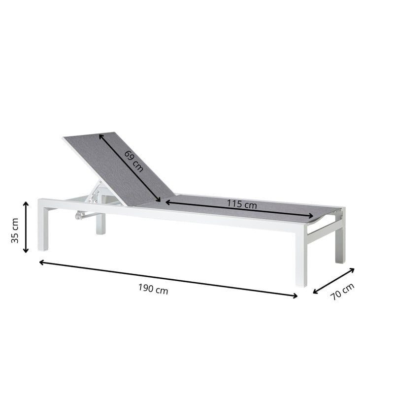 Ligbed Sevilla - wit/grijs - 35x70x190 cm