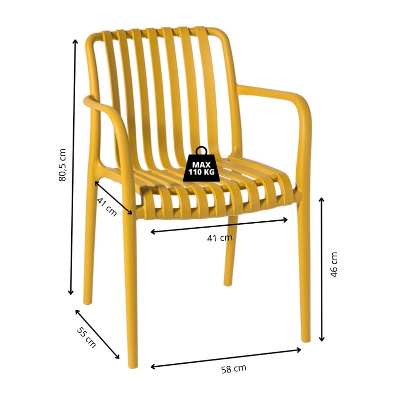 Stapelbare tuinstoel Lea met armleuning - geel - 80.5x58x55 cm