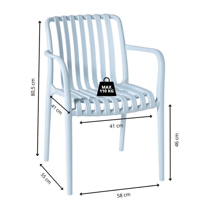 Stapelbare tuinstoel Lea met armleuning - blauw - 80.5x58x55 cm