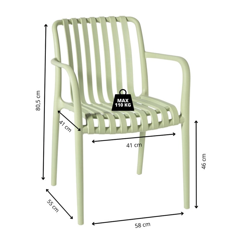 Stapelbare tuinstoel Lea met armleuning - lichtgroen - 80.5x58x55 cm