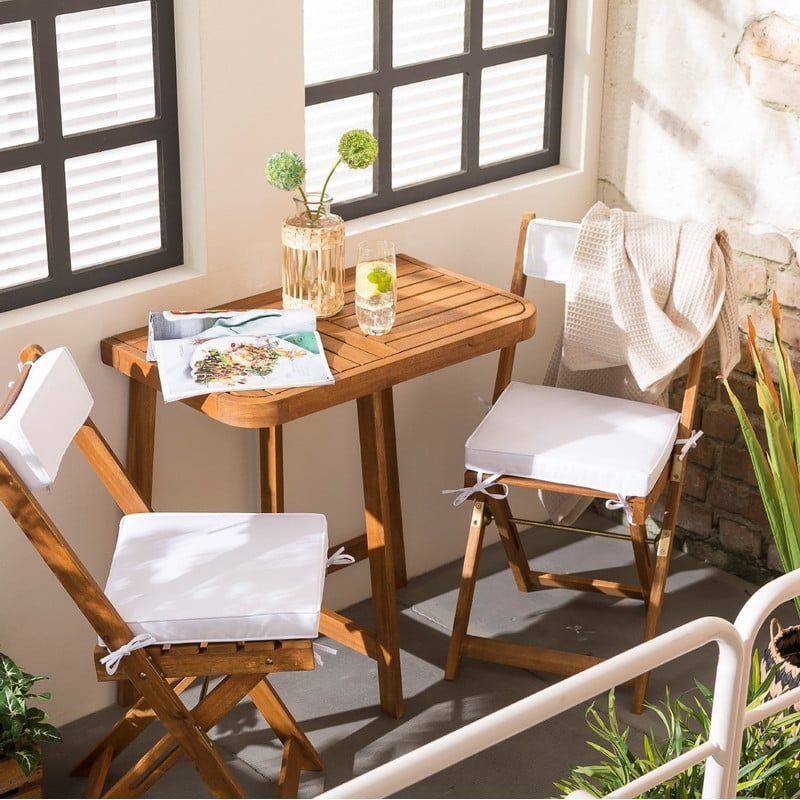 Tuinset Kreta met kussens - rechthoekig - set van 3 - bruin/wit