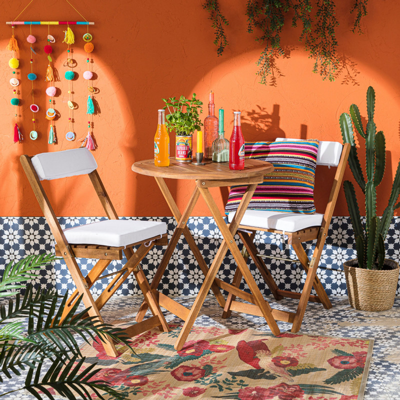 Tuinset Kreta met kussens - rond - set van 3 - bruin/wit