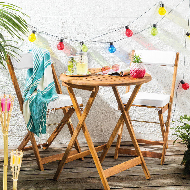 Tuinset Kreta met kussens - rond - set van 3 - bruin/wit