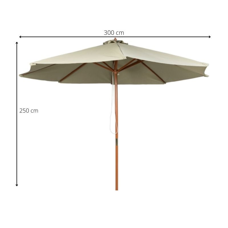 Parasol met houten stok - groen - ⌀300x250 cm