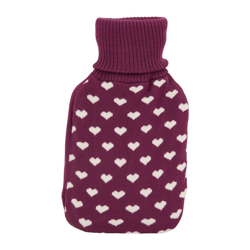 Kruik met gebreide hoes - hartjes roze/wit