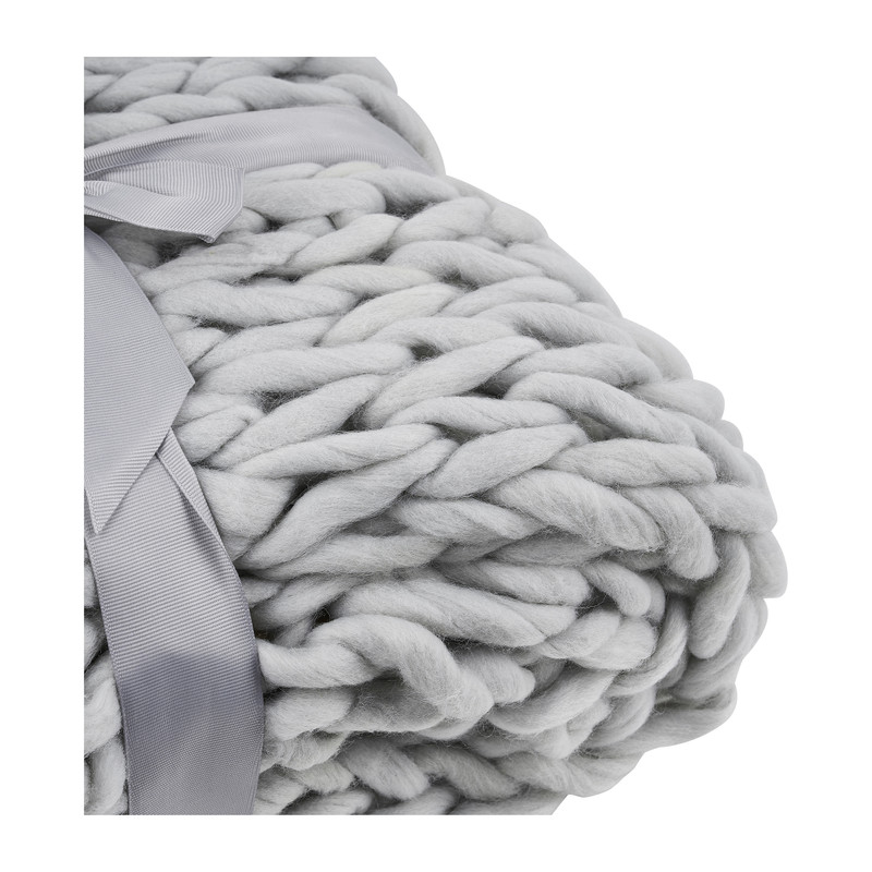 Plaid grof gebreid - grijs - 160x130 cm 