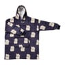Oversized hoodie lucky cat - blauw - 76x90 cm
