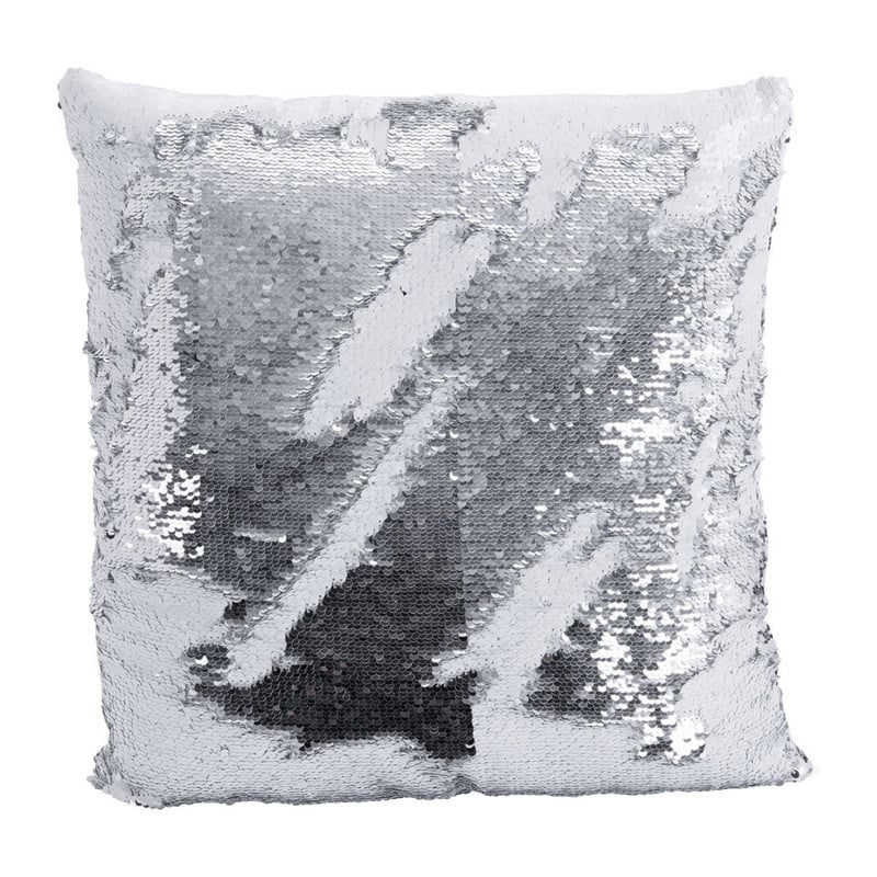 Sierkussen pailletten - wit/zilverkleurig - 43x43 cm