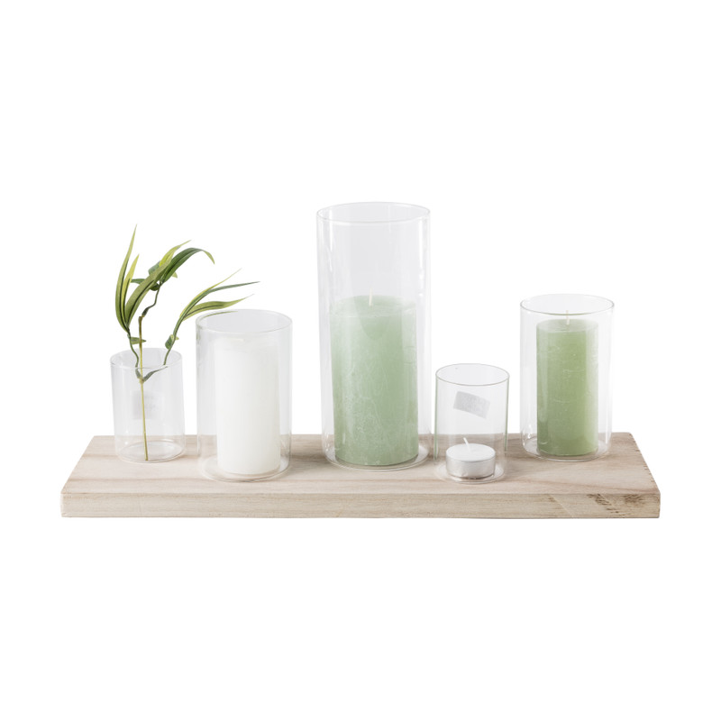 Plank met theelichthouders - 45x14x23 cm
