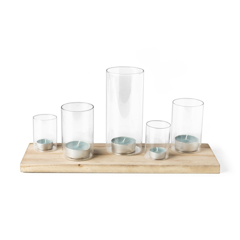 Plank met theelichthouders - 45x14x23 cm