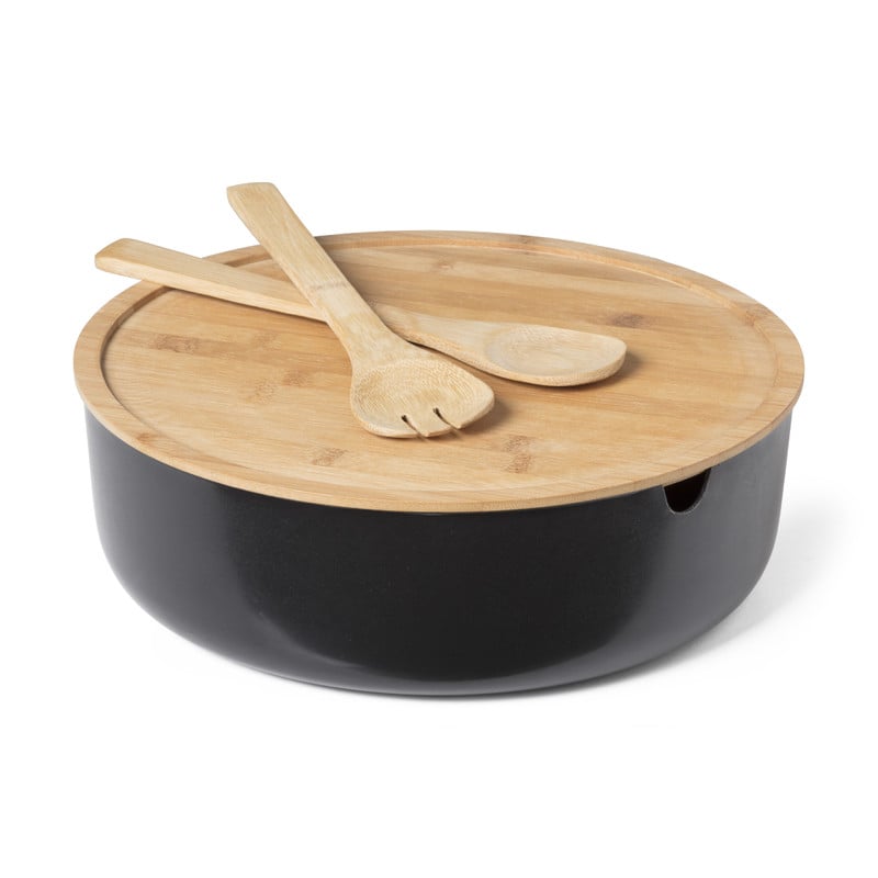 Saladeschaal XL met bestek - zwart - ⌀30 cm 