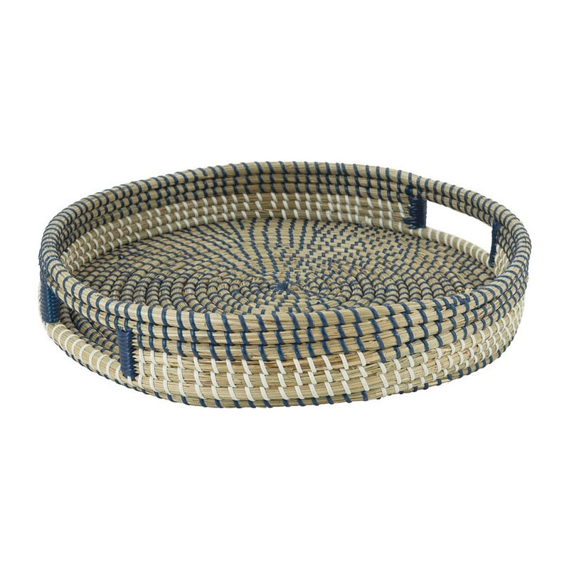 Dienblad zeegras - wit/blauw - 40 cm