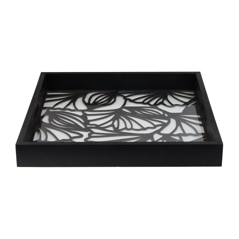 Dienblad leaves - zwart - 40x40x5 cm