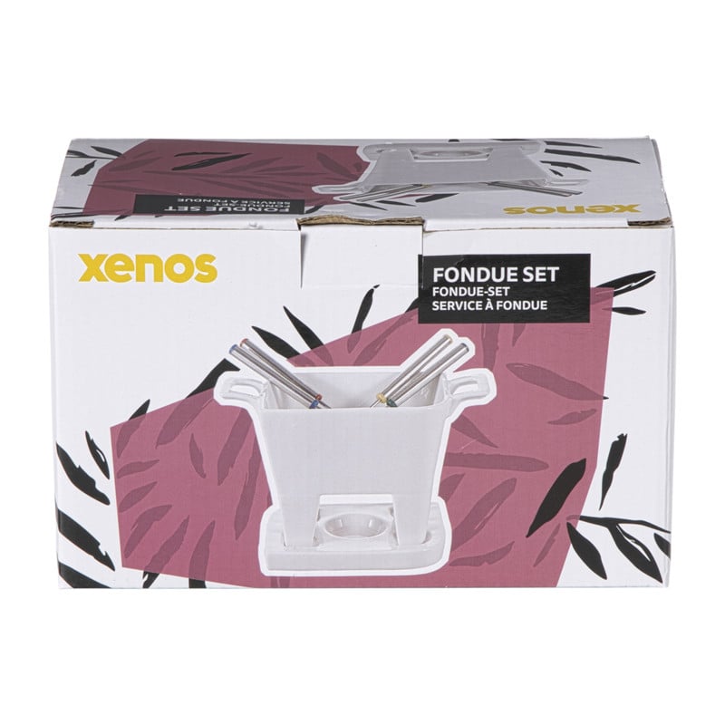 Fondue set met 4 vorken - wit - 20x12x10.5 cm