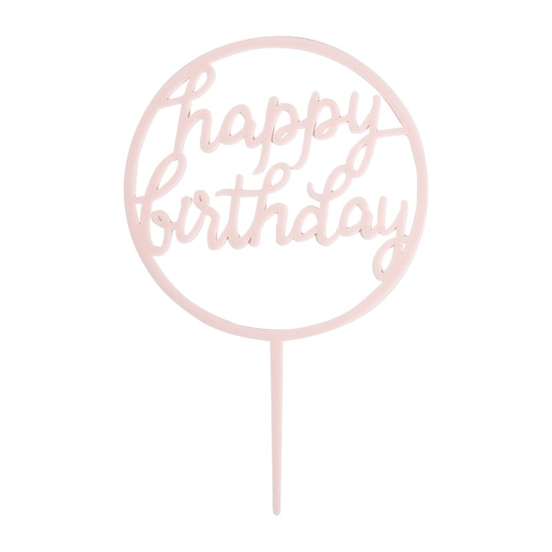 Tasty Me cake topper - happy birthday rond - lichtroze