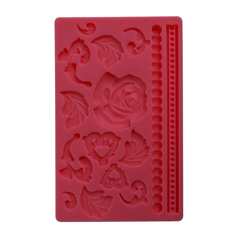 Fondantmal - roos en blaadjes