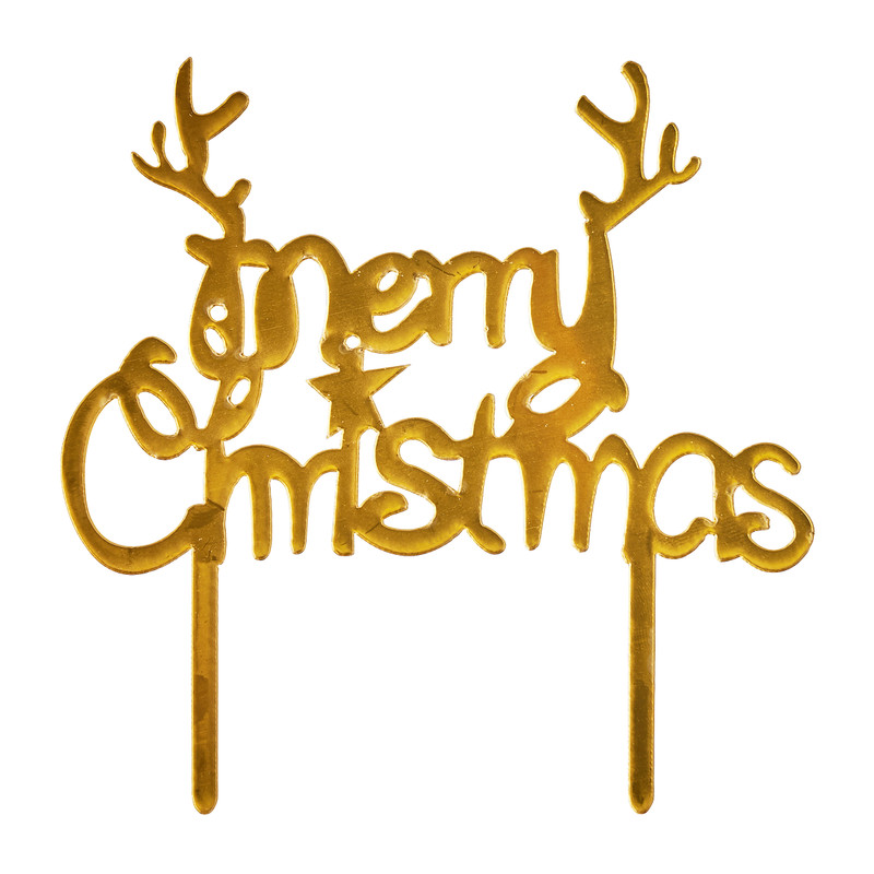Cake topper merry christmas - goud