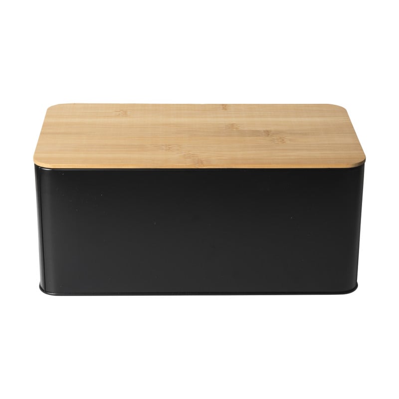 Broodtrommel met plank - zwart - 31x17x14 cm 