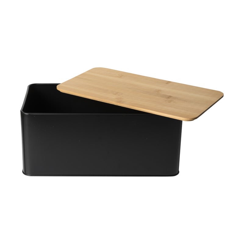 Broodtrommel met plank - zwart - 31x17x14 cm 