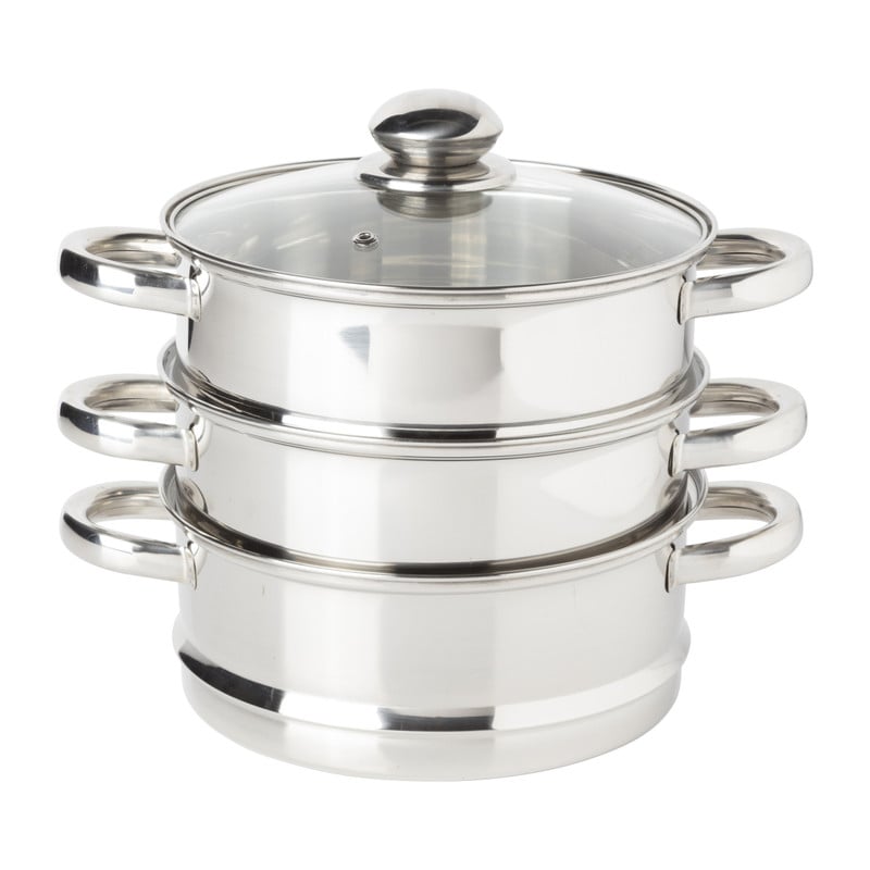 Stoompan zilver - 3 delig - 24x23x28 cm 