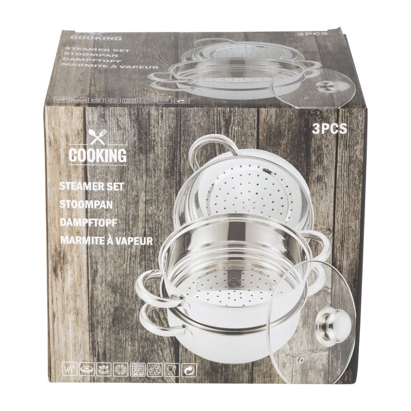 Stoompan zilver - 3 delig - 24x23x28 cm 
