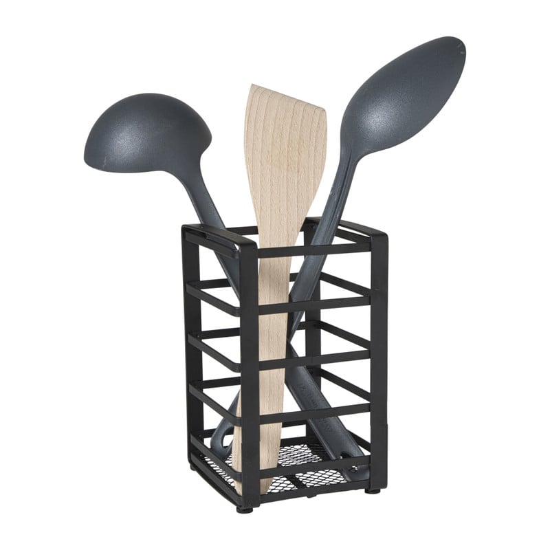 Bestekhouder metaal - zwart - 16.5x10x10 cm