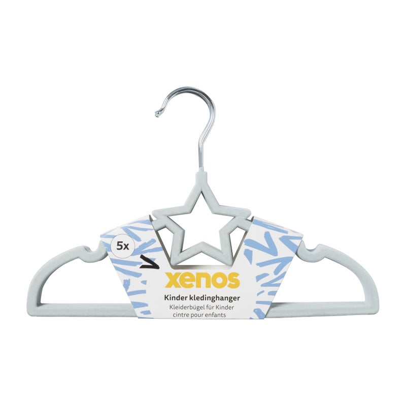 Kinder kledinghanger ster - vilt - blauw - set van 5