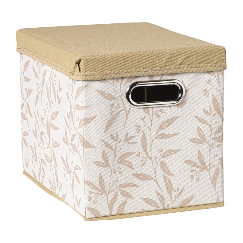 Opbergdoos met deksel leafs - bruin/beige - 30x24x22 cm