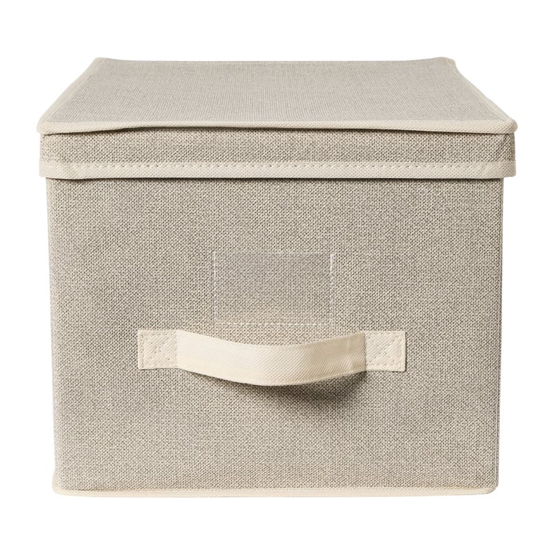 Opbergbox linnen look met deksel - beige - 40x30x30 cm