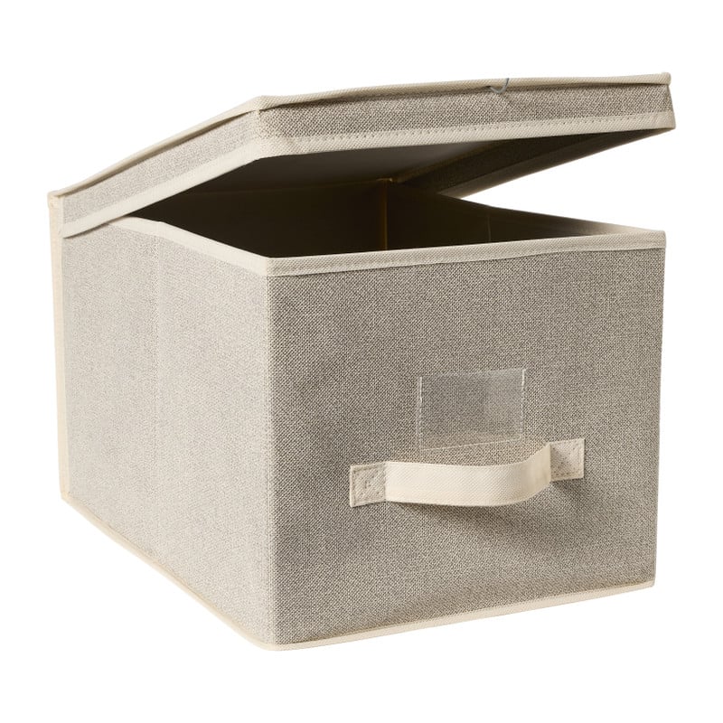 Opbergbox linnen look met deksel - beige - 40x30x30 cm