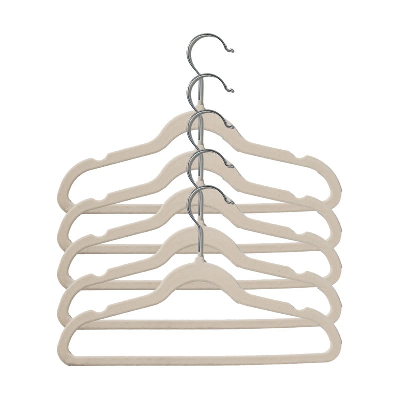 Kledinghangers velvet klein - beige - set van 6