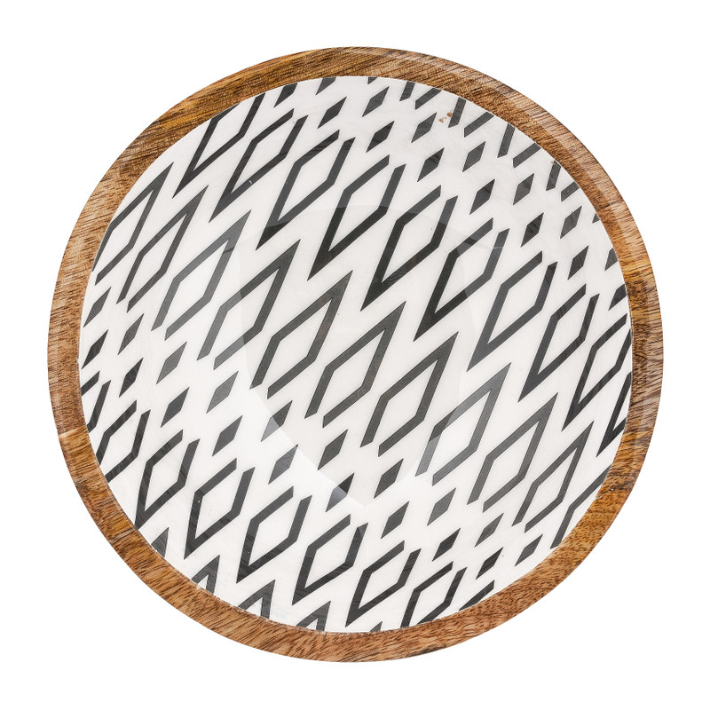 Houten schaal met driehoek print - ø20x7 cm 