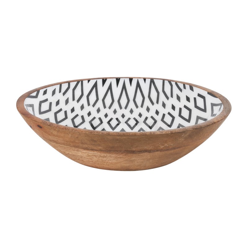 Houten schaal met driehoek print - ø25x8 cm 