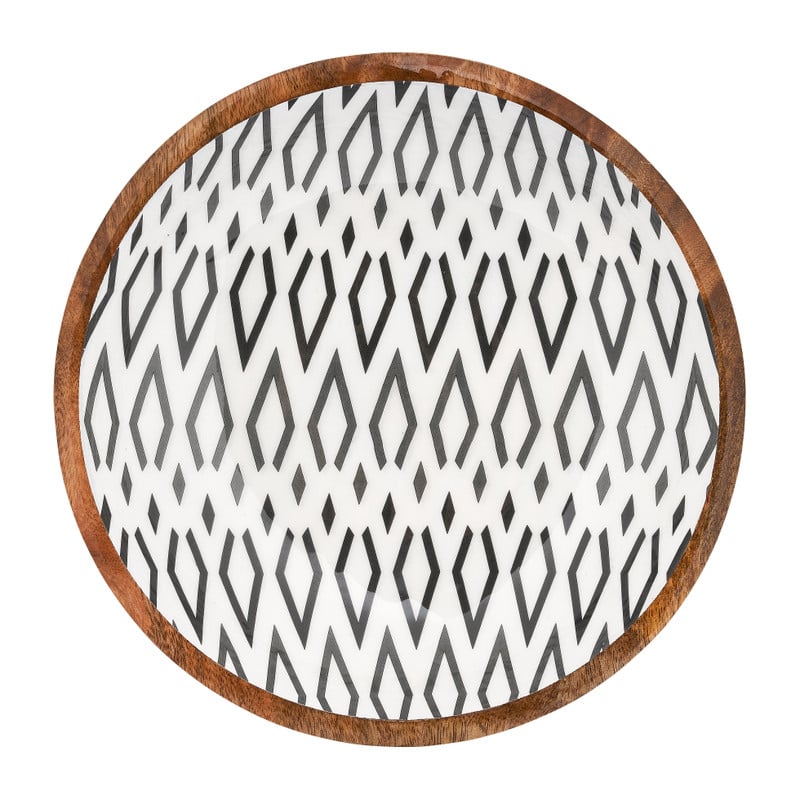 Houten schaal met driehoek print - ø25x8 cm 
