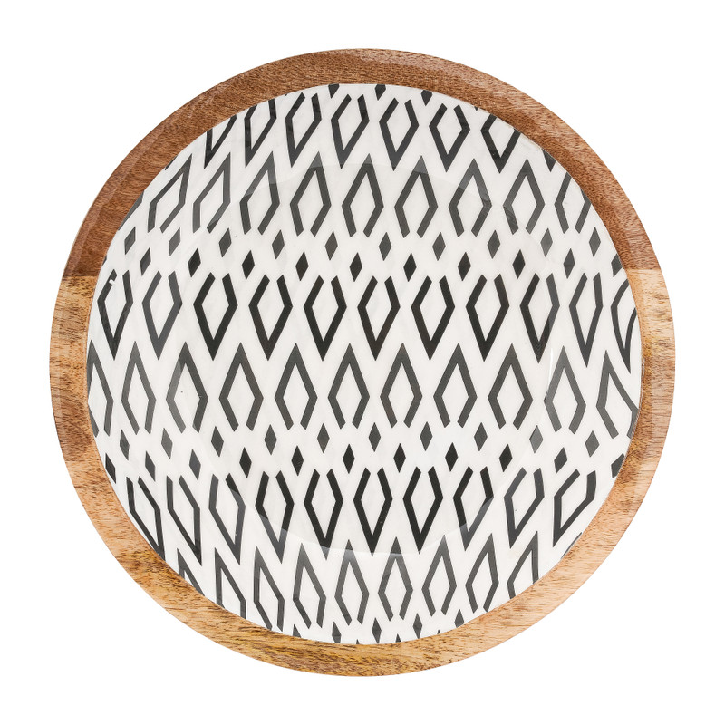 Houten schaal met driehoek print - ø30x8 cm 