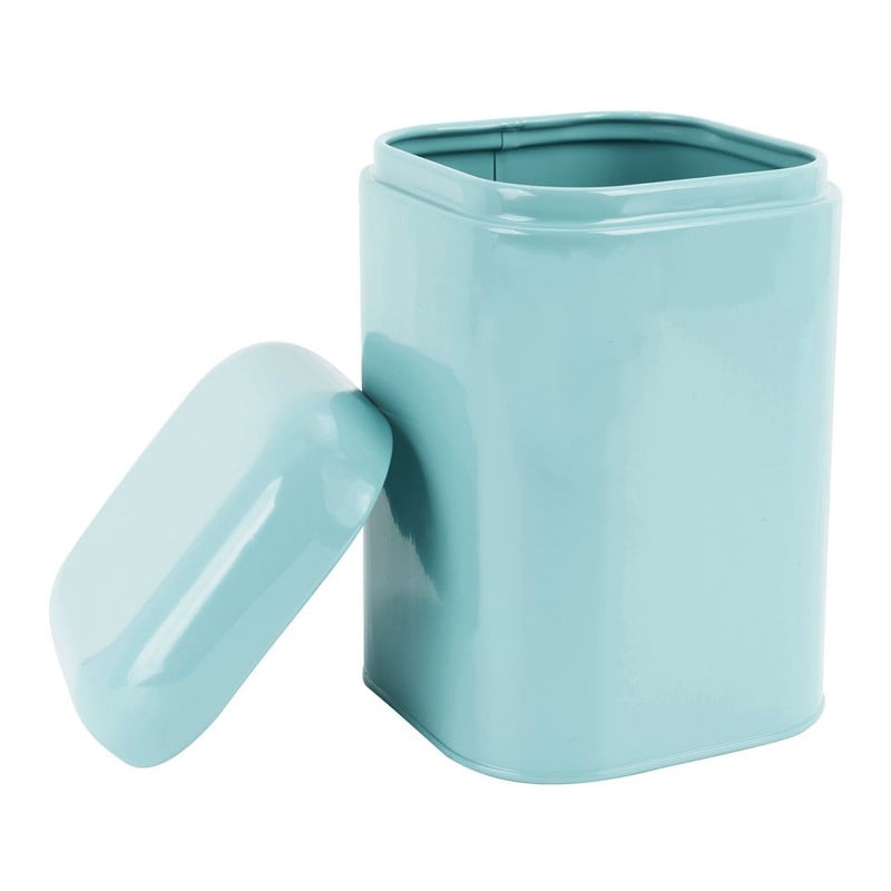 Blik retro vierkant - blauw - 11,5x11,5x18 cm