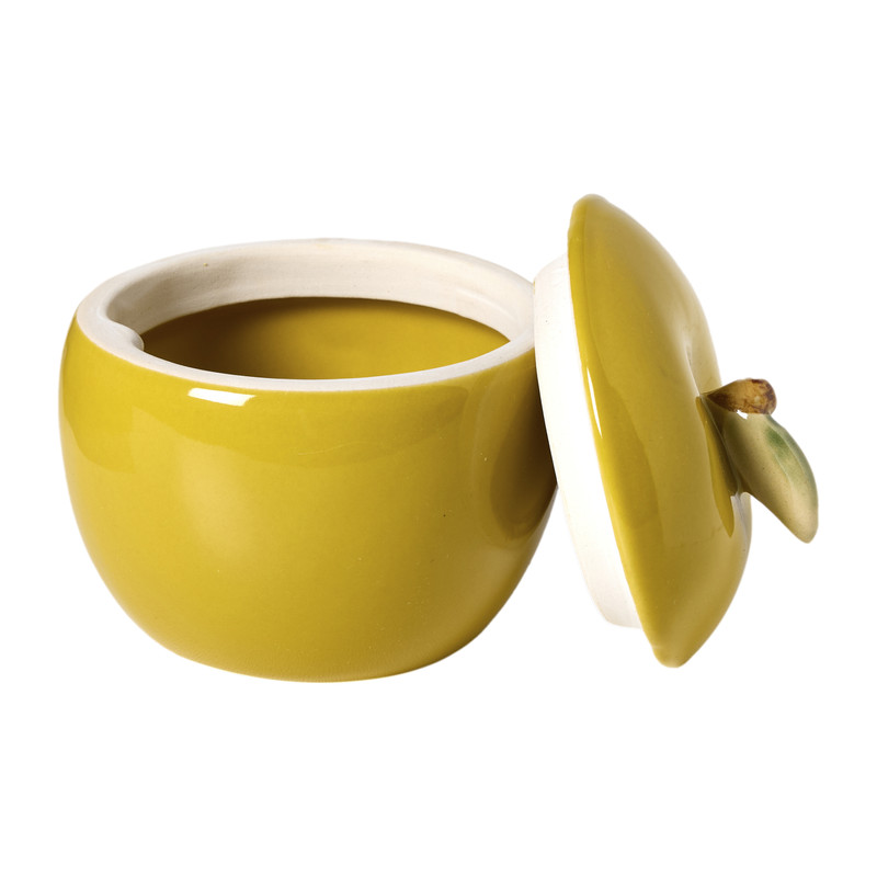Opbergpot appel met deksel - groen - 8.8x8.2x8 cm