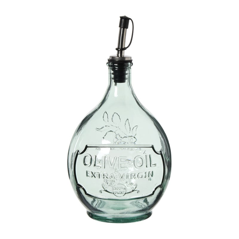 Olijfoliefles van gerecycled glas - transparant - 12.5x12.5x24 cm