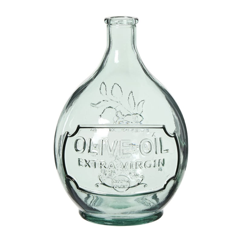 Olijfoliefles van gerecycled glas - transparant - 12.5x12.5x24 cm
