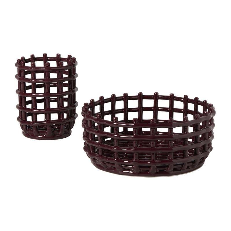 Mand keramiek - bordeaux rood - ø26x11.5 cm