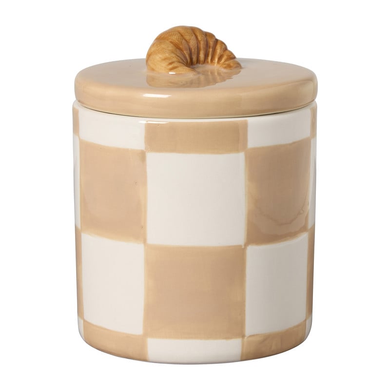Opbergpotje croissant geblokt - bruin/beige - ø10.3x13 cm