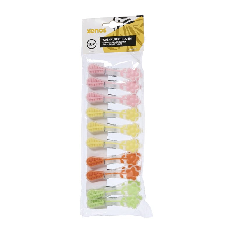 Wasknijpers bloem - multikleur - set van 10