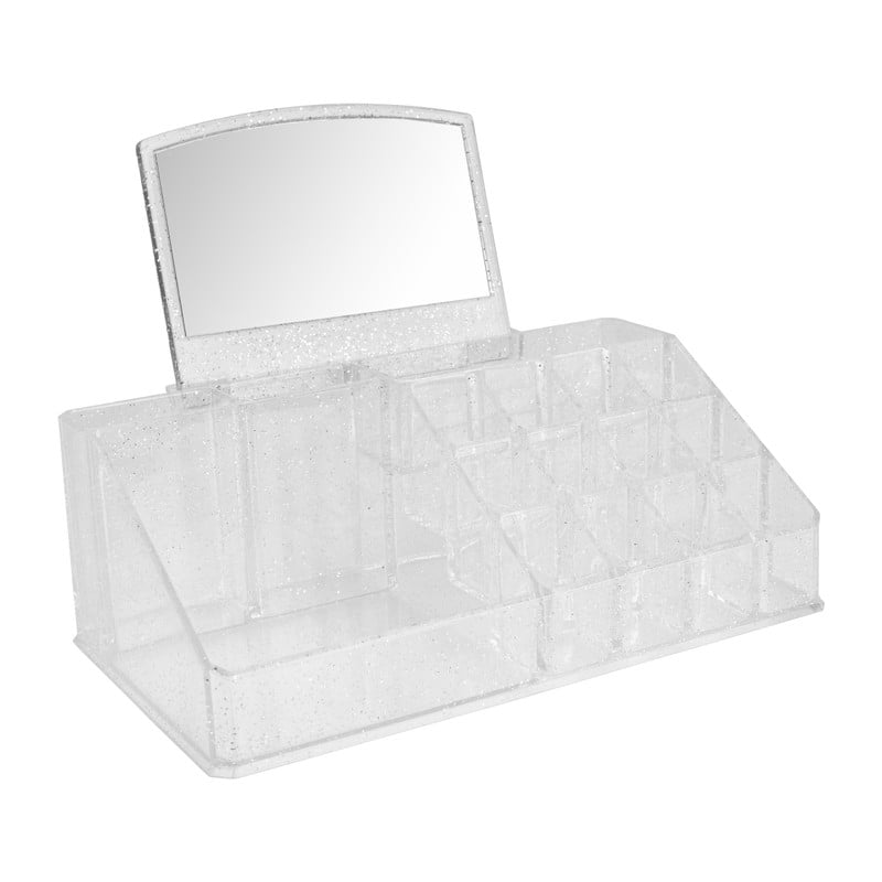 Glitter organizer met spiegel - 21.8x13.5x16 cm 