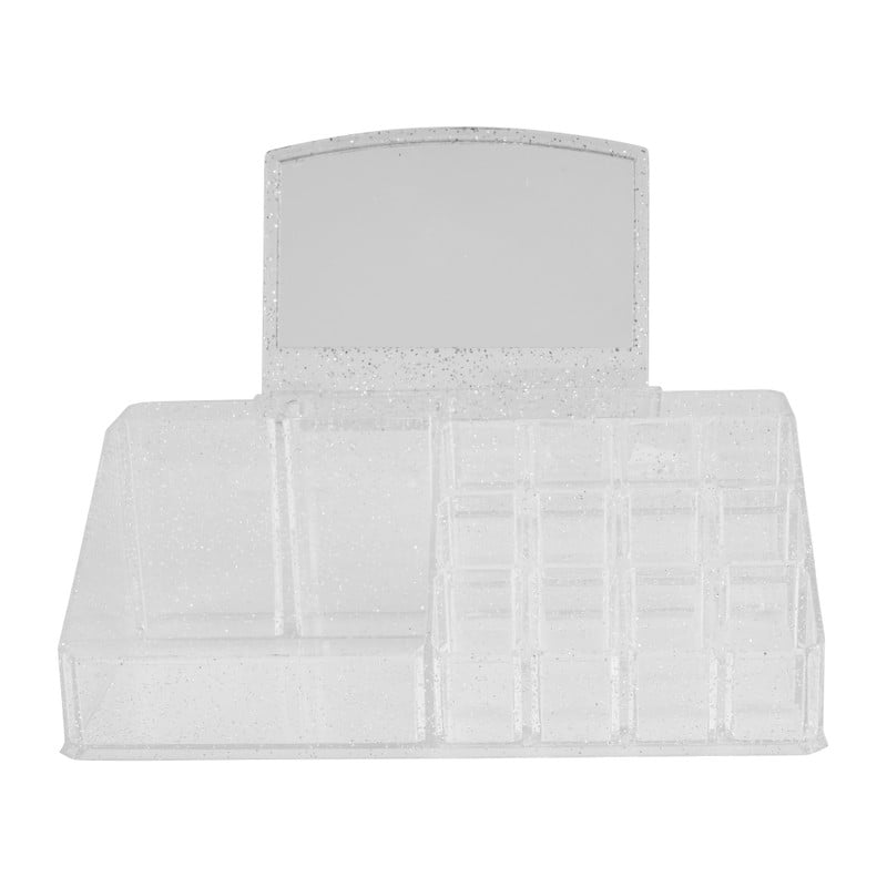 Glitter organizer met spiegel - 21.8x13.5x16 cm 