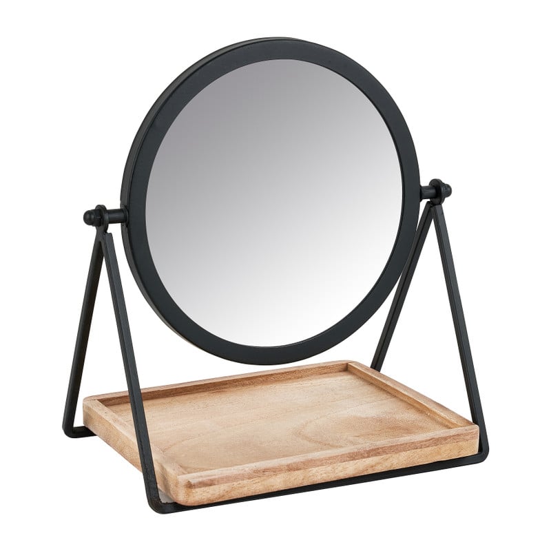 Make-up spiegel met plankje - zwart - 19x14x21 cm