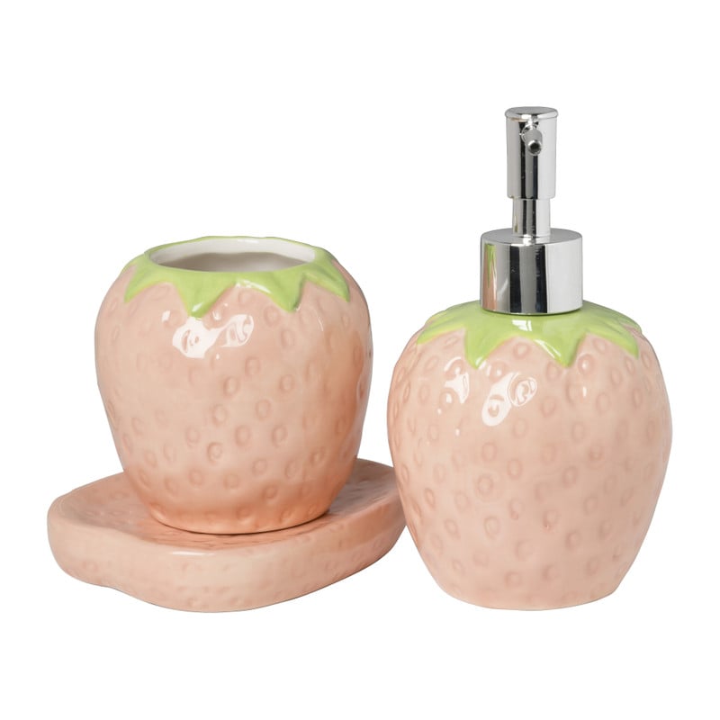 Zeeppompje aardbei - roze/groen - ø8.3x15 cm