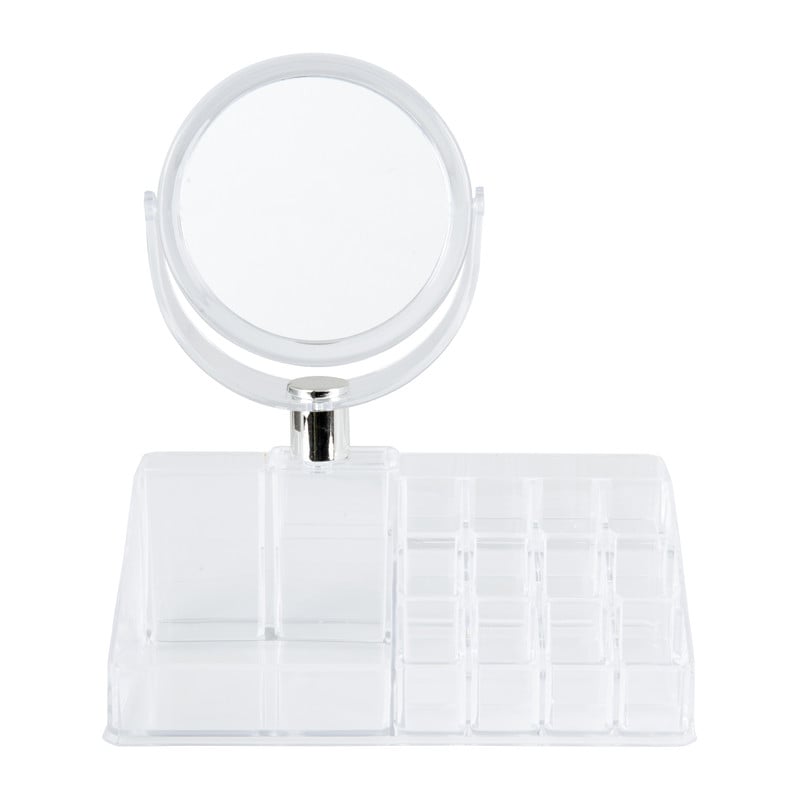 Make-up organizer met spiegel - transparant - 22x8x12 cm